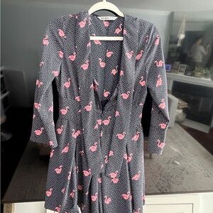 Zara Navy Polka Dot Dress with Pink Flamingos